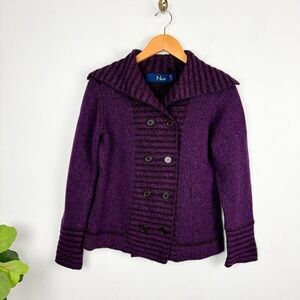 Nua Purple Merino Wool Silk Blend Button Up Cardigan Sweater Sz S
